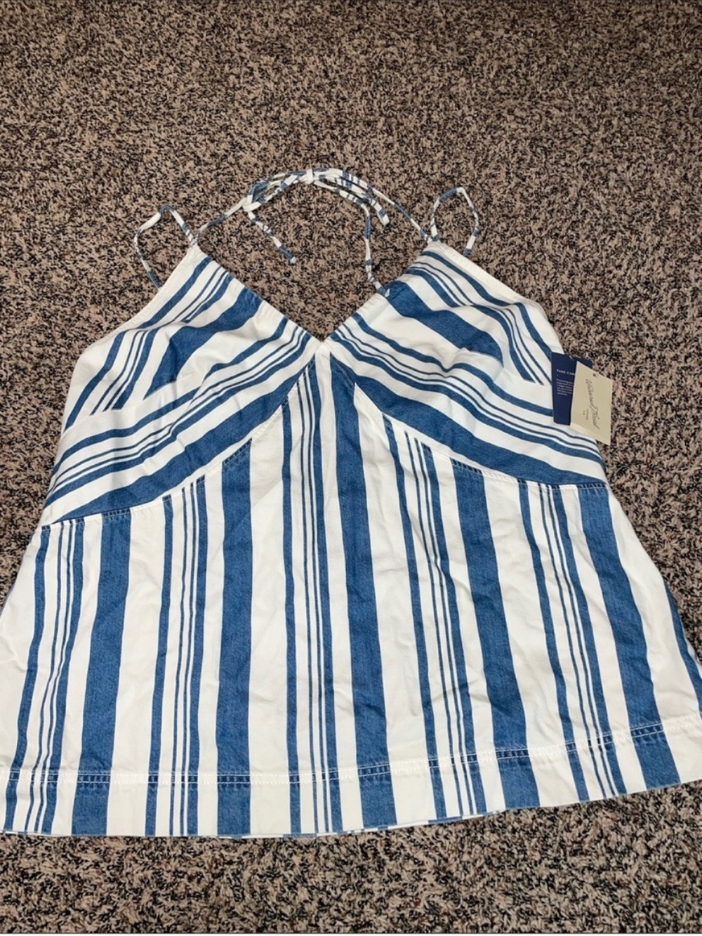 Universal Thread Bohemian Soft Denim Striped Blue & White Halter Tank Top NWT - Picture 4 of 6
